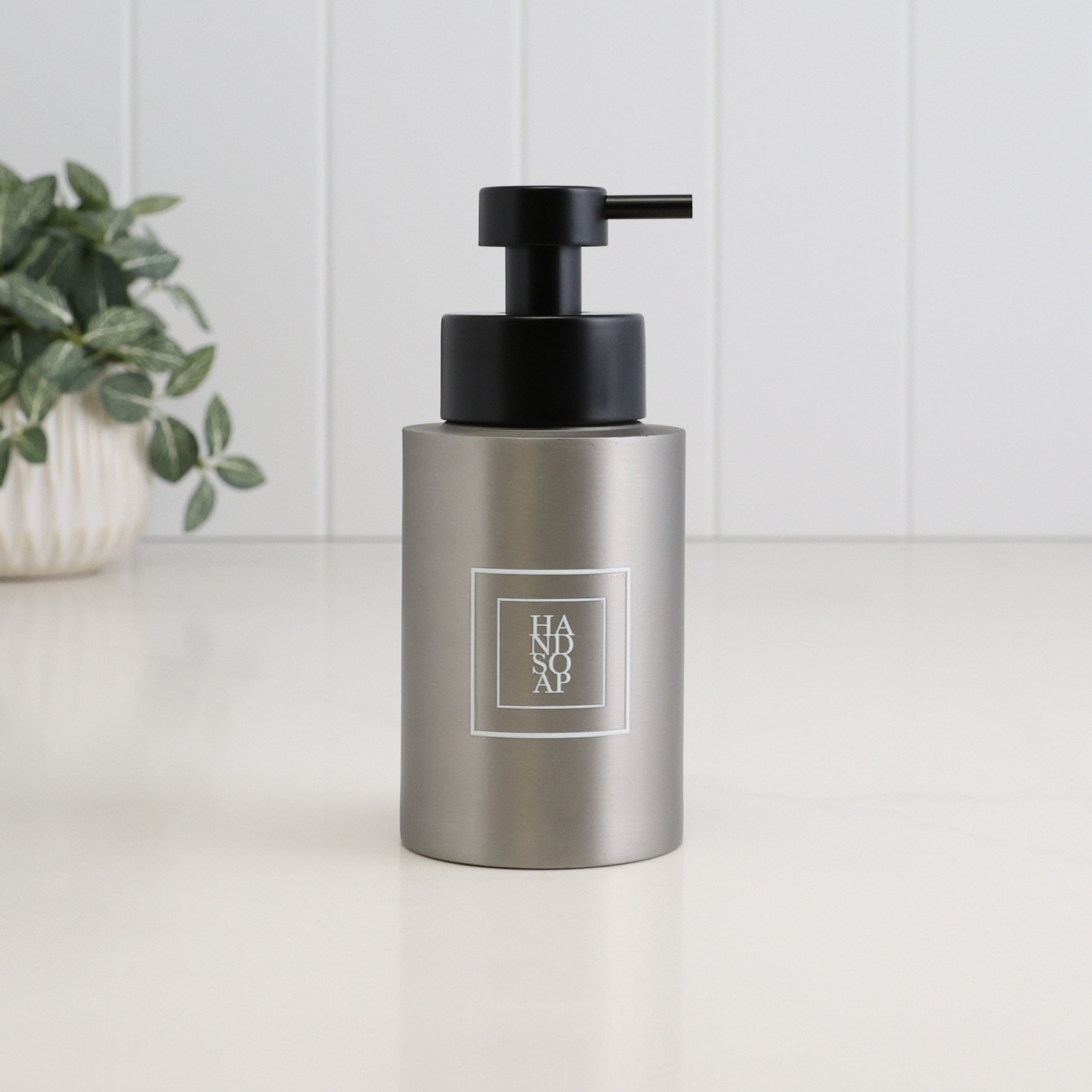 Brushed Steel Dispenser Bottle, 250ml, Square White Label
