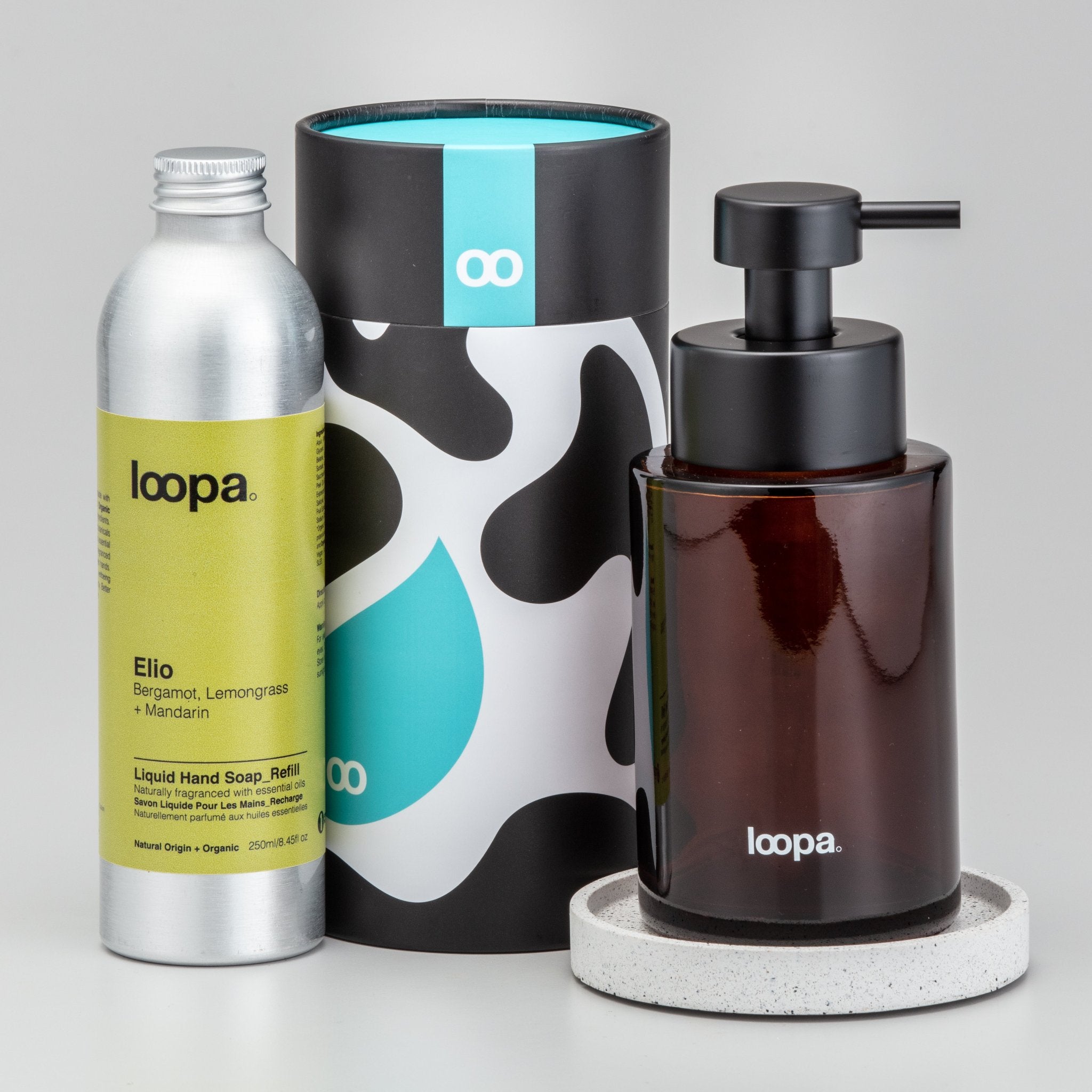 Loopa Glass Hand Soap Starter Set, Amber Glass, Bergamot, Lemongrass + Mandarin (E ...