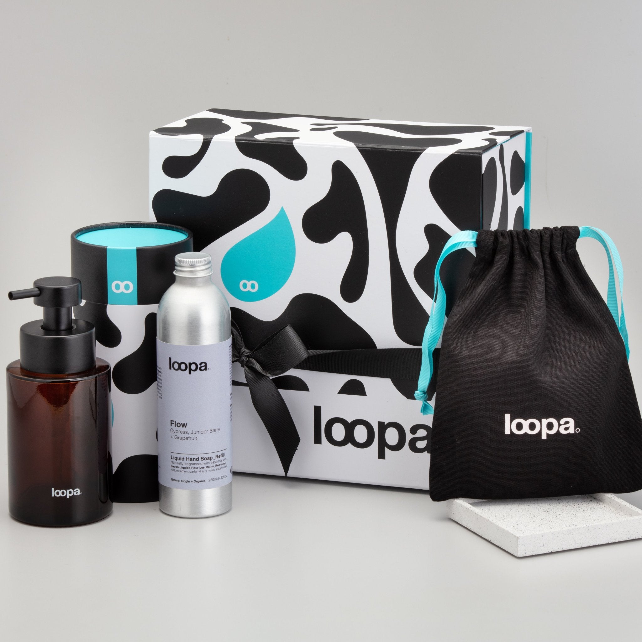 Loopa Glass Hand Soap Gift Set, Amber Glass, Cypress, Juniper Berry + Grapefruit ...